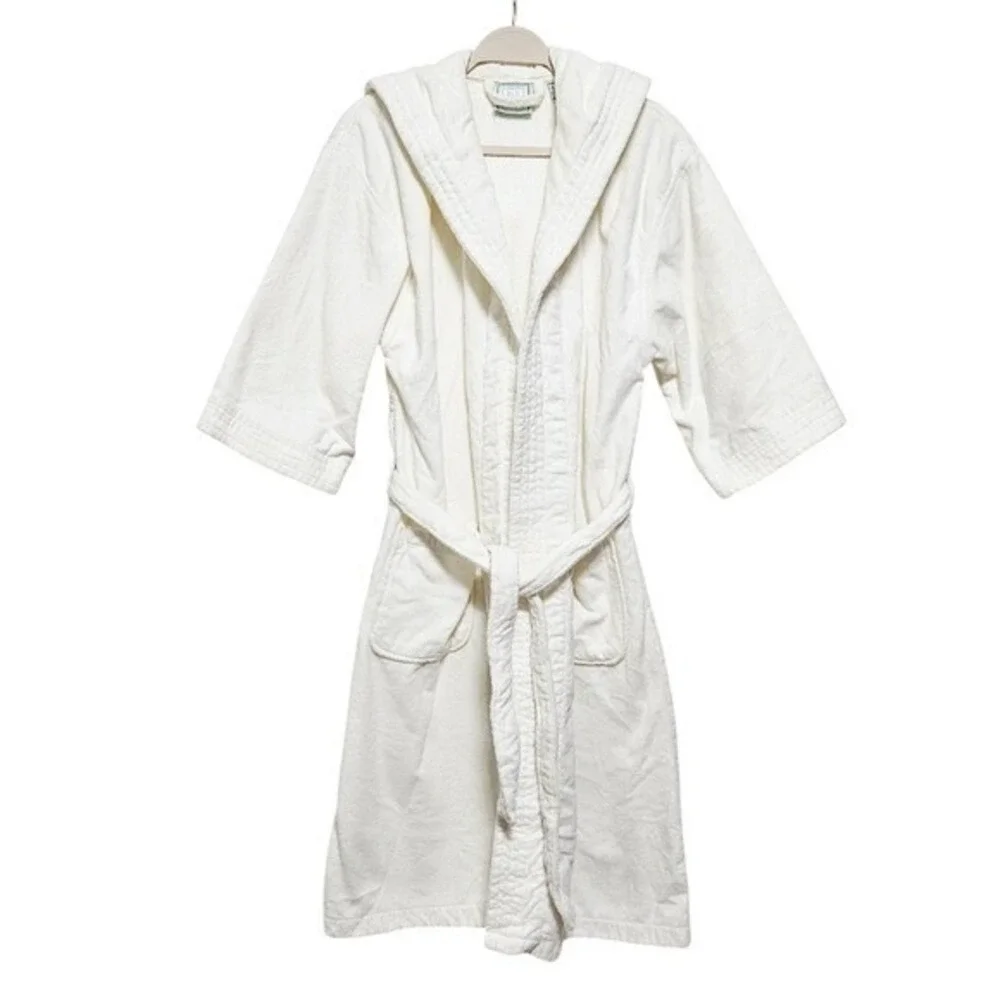 VTG TJ Lawford Women Turkish Towel Spa Bath Robe 100% Cotton Chunky Long Cream S